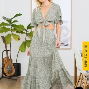 Lulu’s floral sage green two piece maxi dress